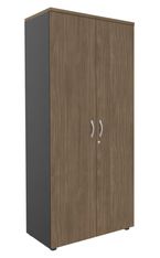 Armoire haute IDRA/DUAL - H180 x L80 x P47 - 2 portes - Corps anthacite - Portes et dessus imitation noyer