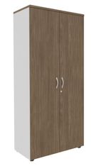 Armoire haute IDRA/DUAL - H180 x L80 x P47 - 2 portes - Corps blanc - Portes et dessus imitation noyer