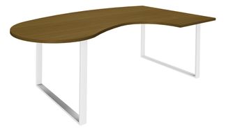 Bureau LOFTER Manager arrondi - retour à droite - L200 cm - Plateau imitation noyer - Pied blanc (Pied de renfort obligatoire à rajouter - non inclus)