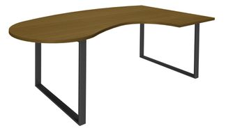 Bureau LOFTER Manager arrondi - retour à droite - L200 cm - Plateau imitation noyer - Pied carbone (Pied de renfort obligatoire à rajouter - non inclus)