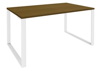 Bureau droit LOFTER - L180 cm - Plateau imitation noyer - pied blanc