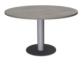 Table de réunion ronde - diam 100 cm - pieds tulipe alu - plateau imitation chêne gris