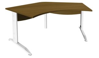 Bureau symétrique 120° IDRA - L185 cm - pieds blanc - plateau imitation noyer