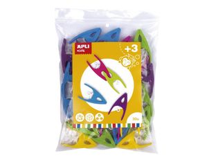 Apli Kids - 30 pinces en plastique - bleu, jaune, vert, lilas, fuchsia