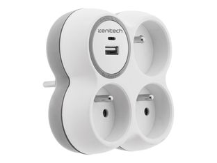 Zenitech - Triplite - 2 Chargeurs USB A+C - 16A+2.1A - Blanc et Gris