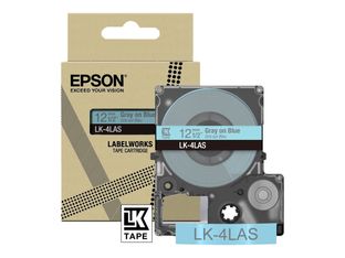 Epson LabelWorks LK-4LAS - Gris sobre azul - rollo (1,2 cm x 8 m) 1 cinta(s) caja para colgar - cartucho de cinta - para LabelWorks LW-C410, LW-C610