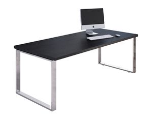 Bureau Manager FLORA - L180 x P90 cm - pieds cadre en métal effet chromé - plateau imitation frêne noir