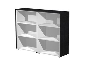 Bibliothèque haute double Flora - L162,8xP43xH119,8 cm - 4 étagères - frêne noir