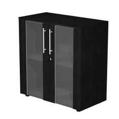 Armoire basse Flora - L82,8xP43xH81,4 cm - portes vitrées- 1 étagère - frêne noir