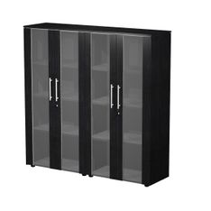 Bibliothèque haute double Flora - L162,8xP43xH158,2 cm - portes vitrées - 6 étagères - frêne noir