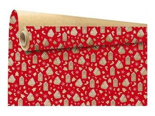 Logistipack HANSEL - Papier cadeau Kraft - 70 cm x 25 m - maisons en pain d'épices