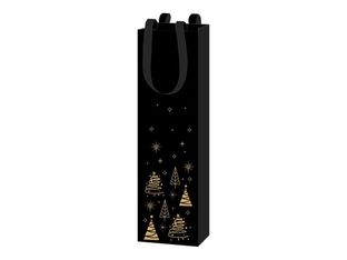 Logistipack Réveillon - 10 sacs cadeau pour une bouteille - 9.5 cm x 9.5 cm x 38.5 cm - noir