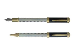 Enzo Varini Palazzo Maiolica - Parure de stylo à bille et stylo plume - acier bleu et doré