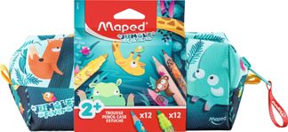 Maped Jungle Fever - Trousse en tissu comprenant 12 feutres JUMBO + 12 crayons de couleur JUMBO
