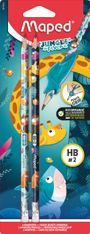 Maped Jungle Fever - 2 Crayons graphite HB embout gomme + 1 outil d'apprentissage