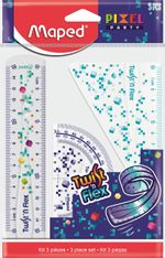 Maped Pixel Party Twist'n Flex - Mini kit de traçage flexible - 3 pièces : règle 15 cm, équerre et rapporteur