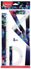 Maped Deepsea Paradise - Kit traçage 4 pièces : règle 30 cm, rapporteur et 2 équerres