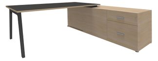 Bureau STEELY Manager - L180 x P100 x H72,5 cm - console retour à droite (2 tiroirs) L200 x P60 x H72,5 cm - pieds carbone - plateau carbone