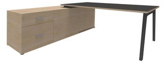 Bureau STEELY Manager - L180 x P100 x H72,5 cm - console retour à gauche (2 tiroirs) L200 x P60 x H72,5 cm - pieds carbone - plateau carbone