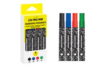 Les Prix Mini - Pack de 4 Marqueurs permanents - Assortis - pointe large