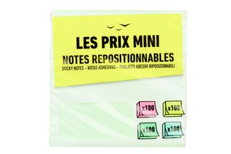 Les Prix Mini - Bloc Cube notes repositionnables - 400 feuilles - 76 x 76 mm - couleurs pastels assorties