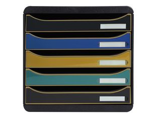 Exacompta NeoDeco - Module de classement 5 tiroirs - noir/bleu/or