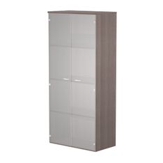 Bibliothèque haute Trend - L80xP35xH180 cm - 2 portes en verre dépoli - imitation frêne Toscan