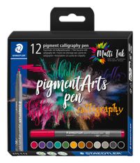 STAEDTLER Pigment calligraphy 375 - 12 feutres pointe calligraphie 2 mm - couleurs assorties - encre Multi Ink intense