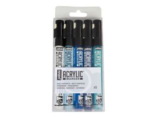 Pebeo Acrylic - Pack de 5 marqueurs - bleu clair, blanc, cyan, bleu nuit, bleu des Caraïbes