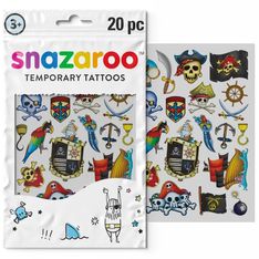 Snazaroo - Tatouage temporaire - 20 pièces - bateau, épée, crossbones, crâne - non permanent