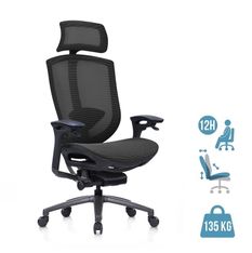 Fauteuil de bureau ASTON - accoudoirs réglables - appui-tête - noir