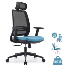 Fauteuil de bureau OPEN - accoudoirs réglables - appuie-tête réglable - bleu