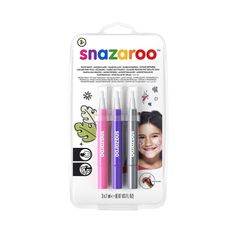 Snazaroo - lot de 3 pinceaux de maquillages pour enfants et adultes - fantaisie