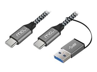 MCL Samar - Câble USB de type-C 3.2 - tressé 10 Gb - 100W 5A - 2 m + adaptateur - noir et gris