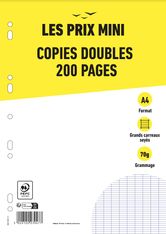 Les Prix Mini - copies doubles - 200 pages - A4 - grands carreaux (Seyes) - perforées