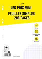 Les Prix Mini - feuilles simples A4 - 200 pages - grands carreaux (Seyes) - perforées