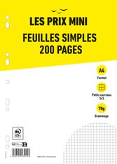 Les Prix Mini - feuilles simples A4 - 200 pages - petits carreaux (5x5mm) - perforées