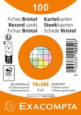 Exacompta - Pack de 100 fiches Bristol quadrillé 5x5 - A7 (74x105) - petits carreaux - assorties sous film