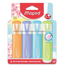Maped Fluo'Peps Pastel - Pochette de 4 Surligneurs - couleurs assorties