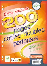 Calligraphe - copies doubles sous film - 200 pages - A4 - grands carreaux (Seyes) - perforées