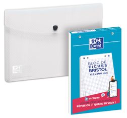 Oxford - Pack de 30 fiches Bristol - A5 - petits carreaux - perforées - blanc + une chemise A5