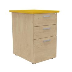 Caisson HT bureau - steely/stelly manager - Profondeur 60 cm - chene - top jaune curry 