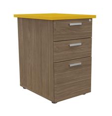 Caisson HT bureau - steely/stelly manager - Profondeur 60 cm - noyer - top jaune curry