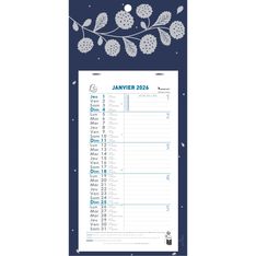 Calendrier mensuel avec feuillets détachables 13 x 23 cm sur support plaque imprimée Végétal 16 x 33 cm  - disponible dans différentes couleurs - Exacompta