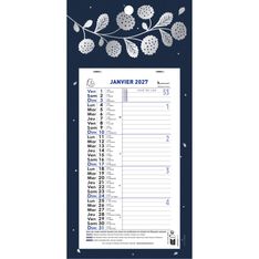 Calendrier mensuel avec feuillets détachables 13 x 23 cm sur plaque décors Végétal 16 x 33 cm  - disponible dans différentes couleurs - Exacompta