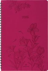 Agenda à spirale Primrose - 1 semaine sur 2 pages - 17 x 24,5 cm - fuchsia - Oberthur