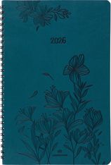 Agenda à spirale Primrose - 1 semaine sur 2 pages - 17 x 24,5 cm - vert canard - Oberthur