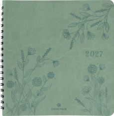 Agenda à spirale Primrose - 1 semaine sur 2 pages - 16,5 x 16,5 cm - vert sauge - Oberthur