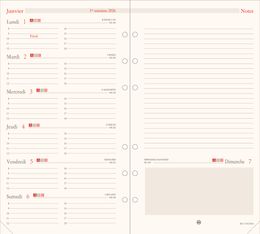 Oberthur - Recharge pour organiseur - 1 semaine par page et 1 page de notes - 9,5 x 19,5 cm