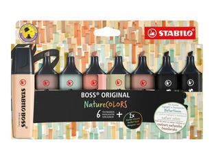 STABILO BOSS ORIGINAL NatureCOLORS - 8 Surligneurs - gris chaud, terre d'ombre, beige, vert boueux, vert terre, noir 